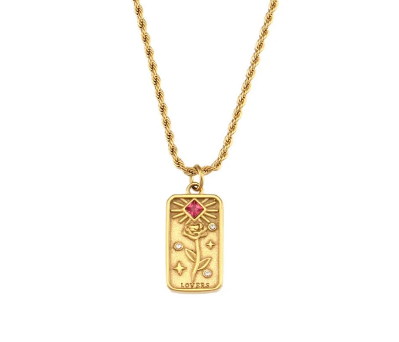 Rope Chain Tarot Necklace (Lovers)
