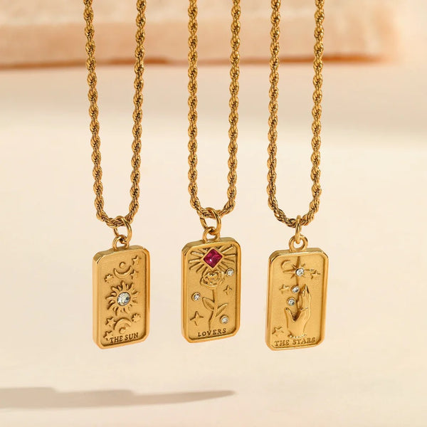 Rope Chain Tarot Necklace (Lovers)