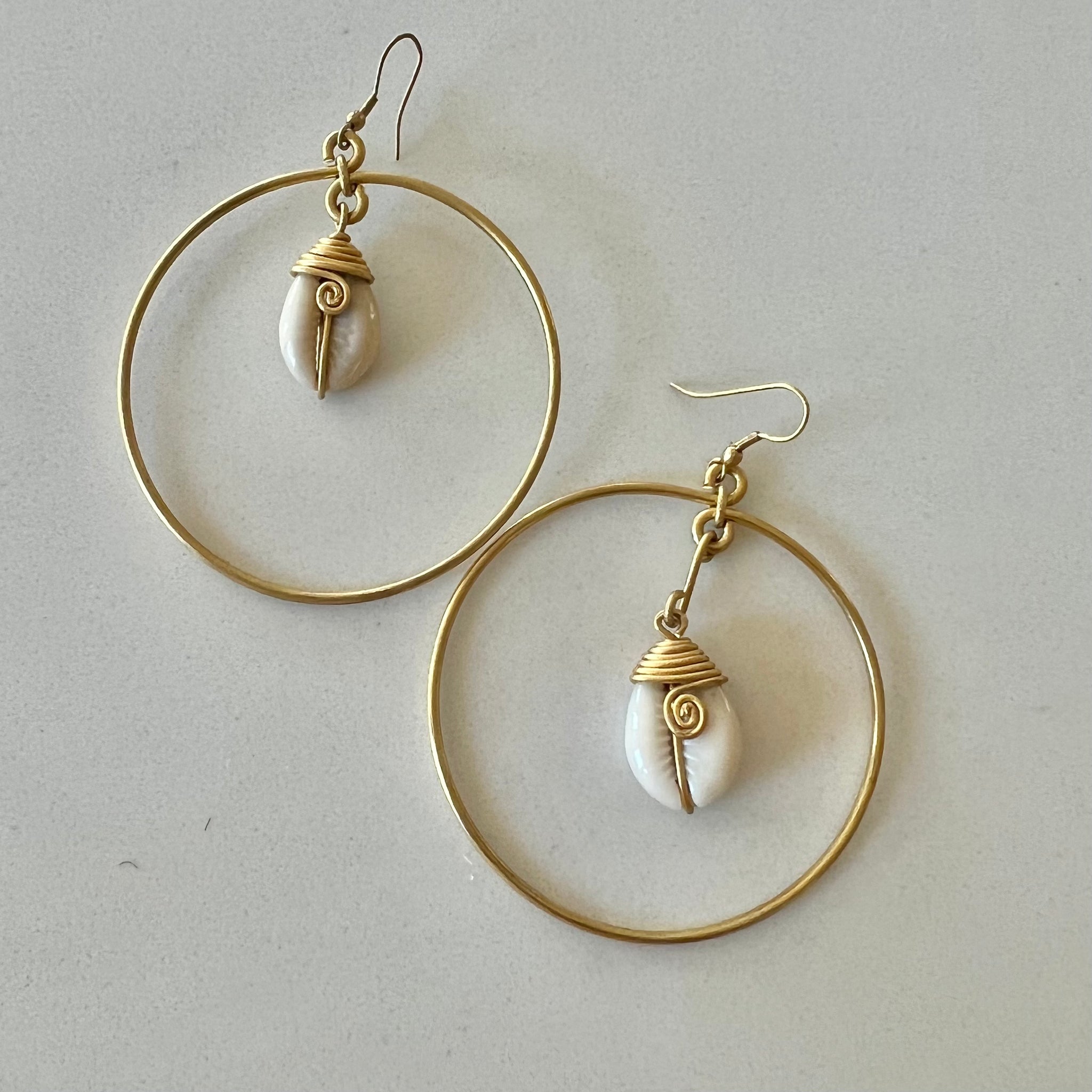 Hanging Cowrie Hoops